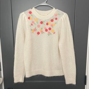 SEZANE - Floral Embroidered Cream Sweater